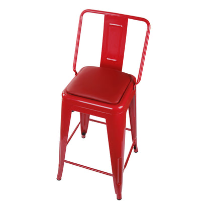 GIA 30 Inches High Back Salmon Red Metal Stool with Red PU Seat