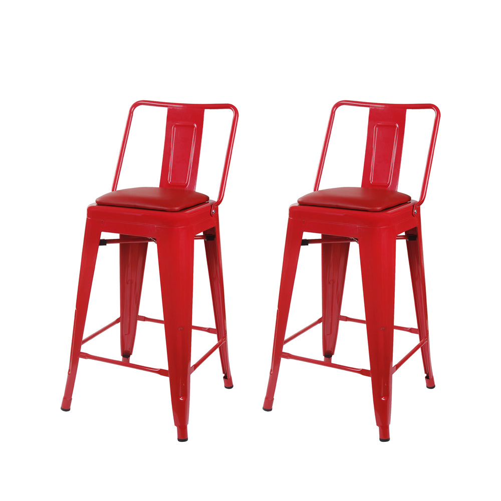 GIA 30 Inches High Back Salmon Red Metal Stool with Red PU Seat