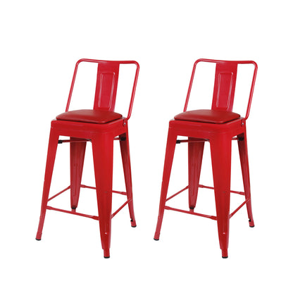 GIA 30 Inches High Back Salmon Red Metal Stool with Red PU Seat