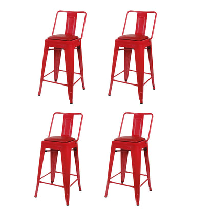 GIA 30 Inches High Back Salmon Red Metal Stool with Red PU Seat