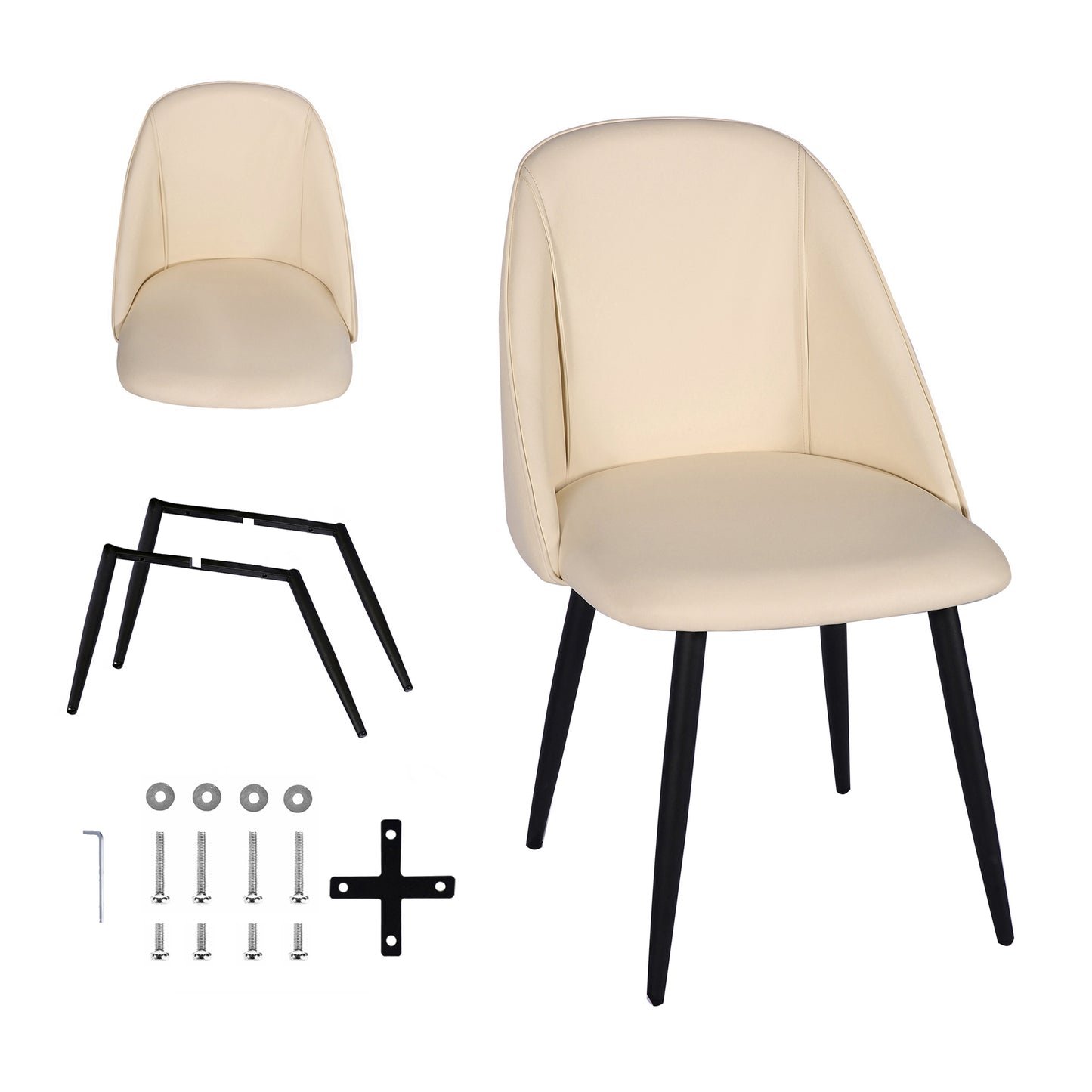 GIA Modern High End Walnut Dining Table with 4 Beige Chairs Sets