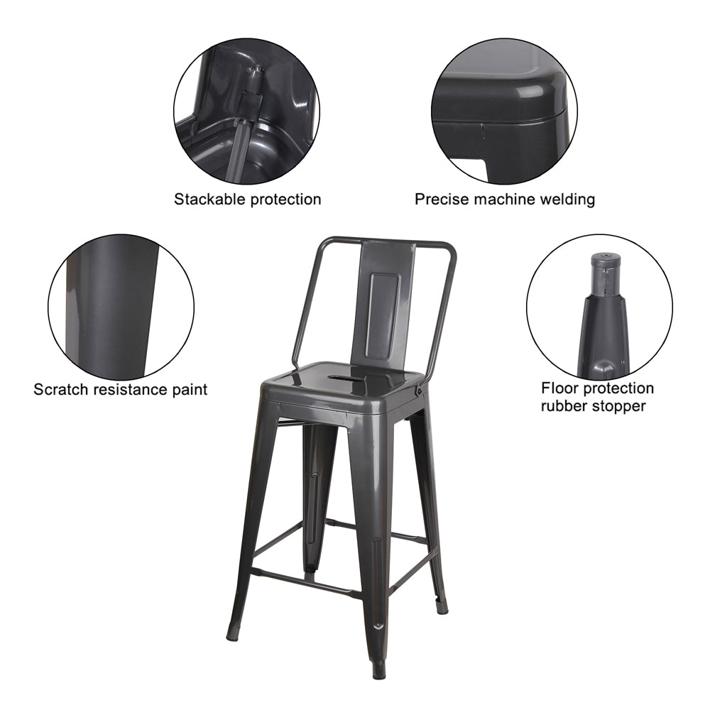 GIA 24 Inches High Back Gungray Metal Stool