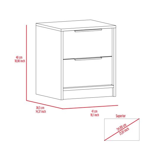 Kaia Nightstand , End Table, Side Table Two Drawers, Metal Handle -Smokey Oak / White