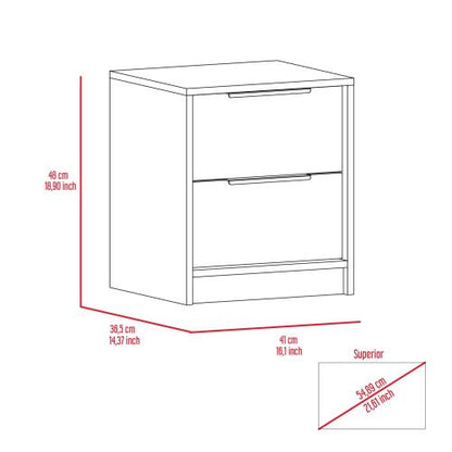 Kaia Nightstand , End Table, Side Table Two Drawers, Metal Handle -Smokey Oak / White