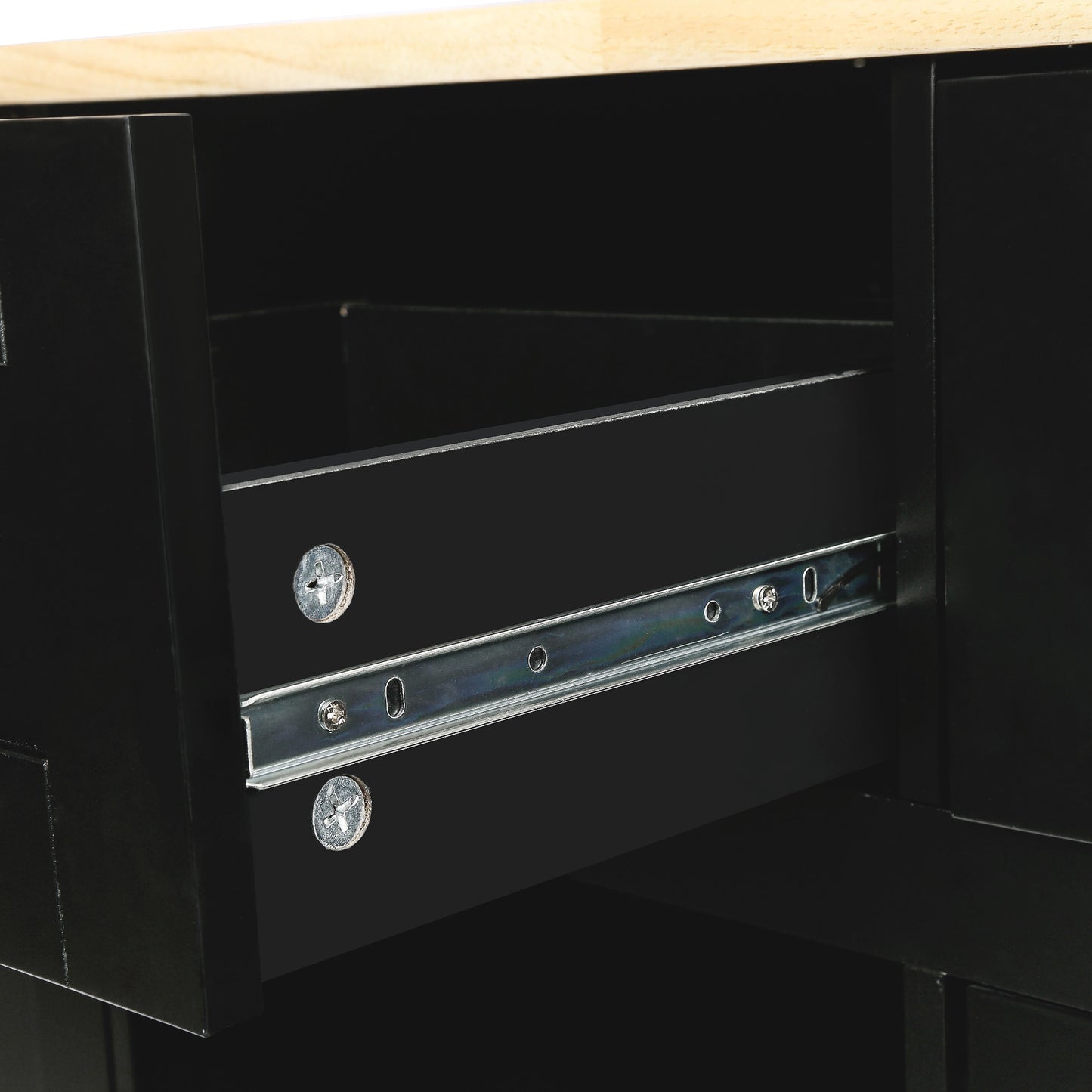 Black Store Kitchen Cart with Storage Cabinet and 3 Drawers