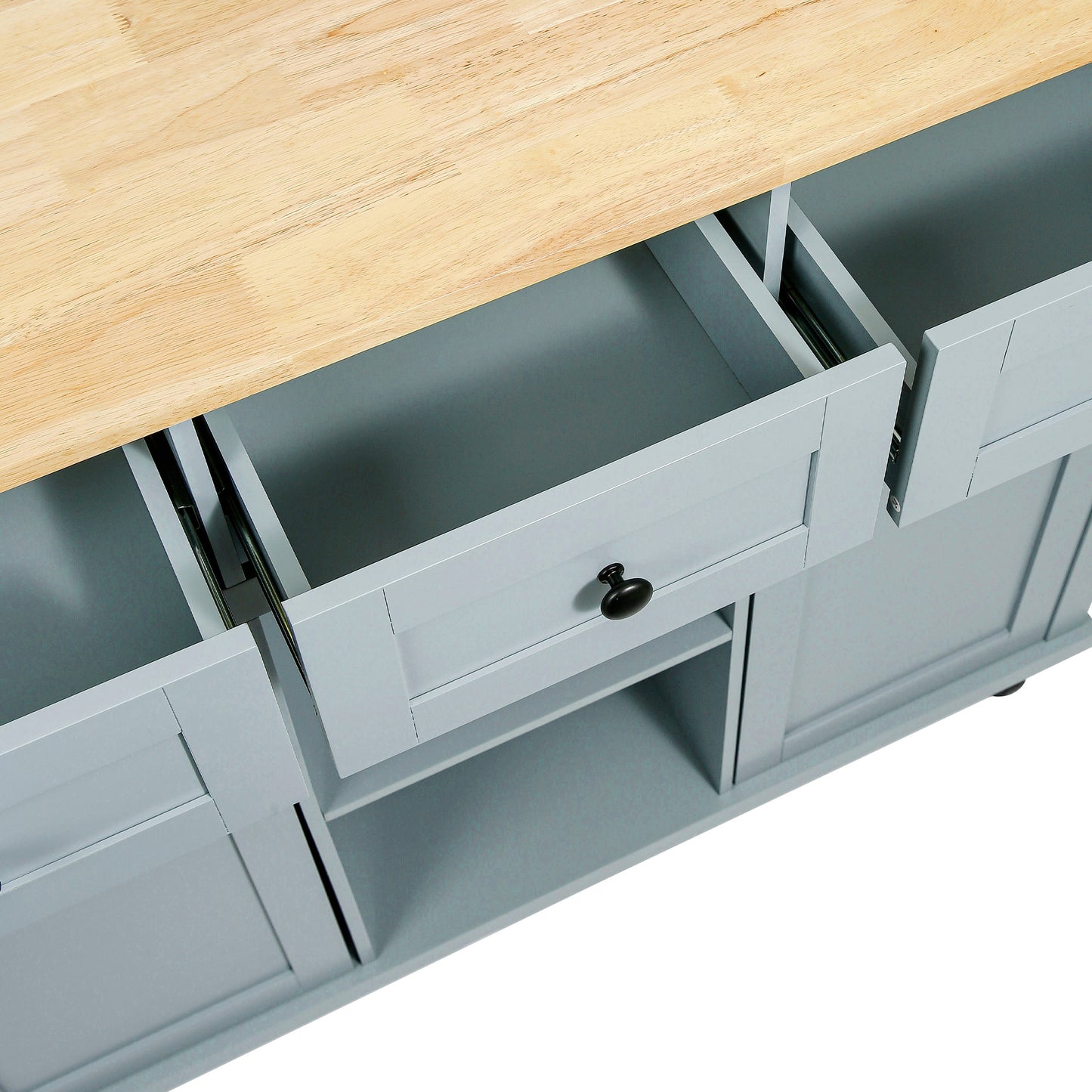 Grey Blue Store Kitchen Cart with Storage Cabinet and 3 Drawers