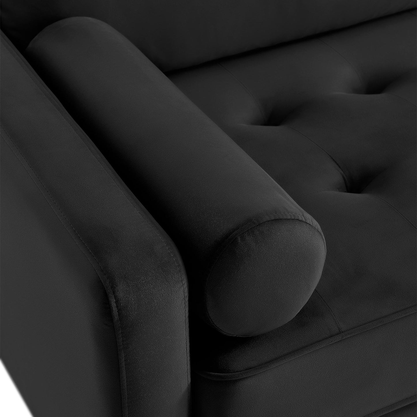 Velvet Upholstered Loveseat with Two Bolster Pillows and High Wooden Legs