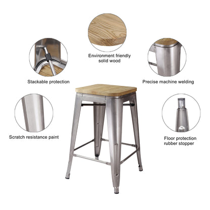 GIA Gunmetal 24 Inch Metal Counter Stools with Light Wooden Seat