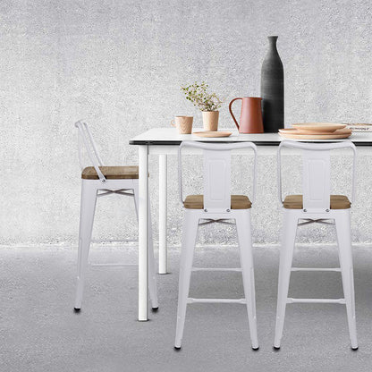 GIA 30 Inches High Back White Metal Stool with Light Wood Seat