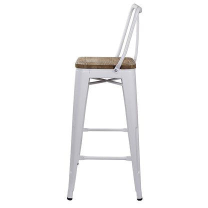 GIA 30 Inches High Back White Metal Stool with Light Wood Seat
