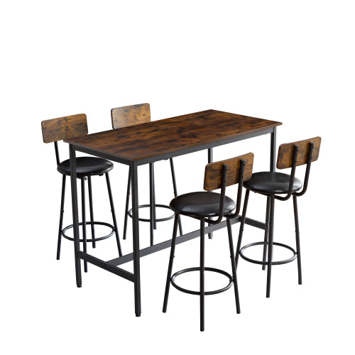 Bar industrial style five-piece set, four soft bags with backrest bar chairs, industrial style iron wood table set