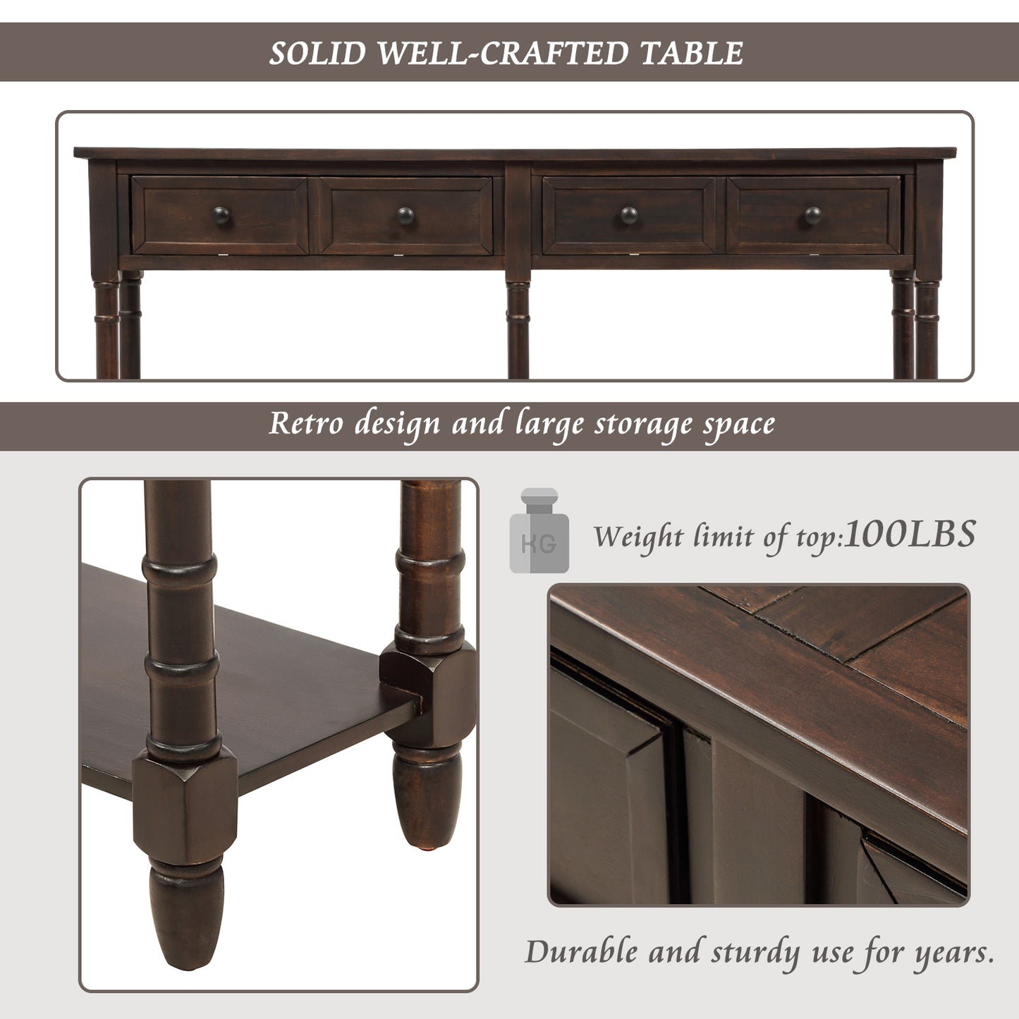 Console Table Sofa Table with Two Storage Drawers