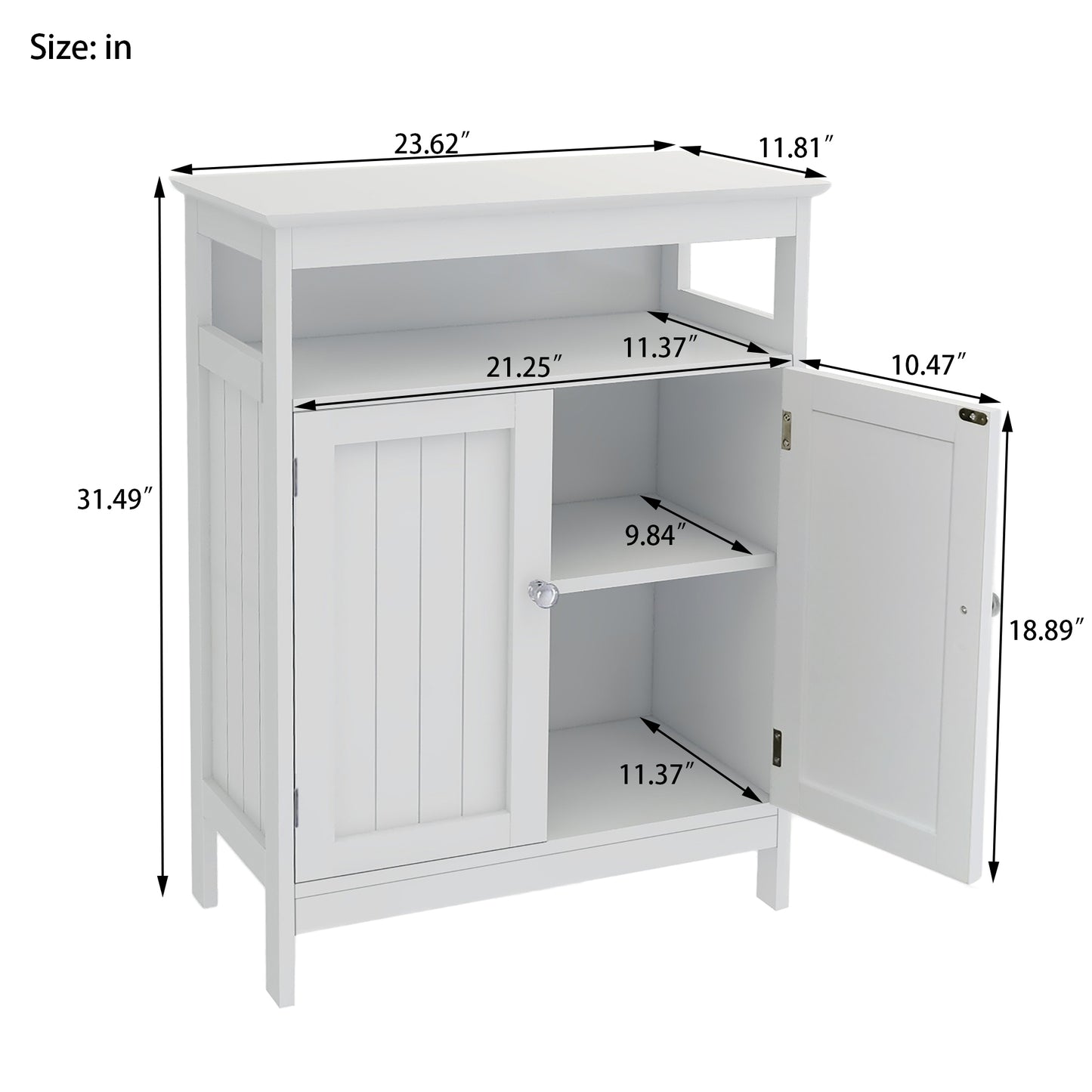 Bathroom standing storage with double shutter doors cabinet-White