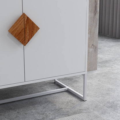 Solid wood square shape handle 2 doors sideboard