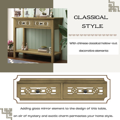 Console Table with Hollow-out Decoration Two Top Drawers