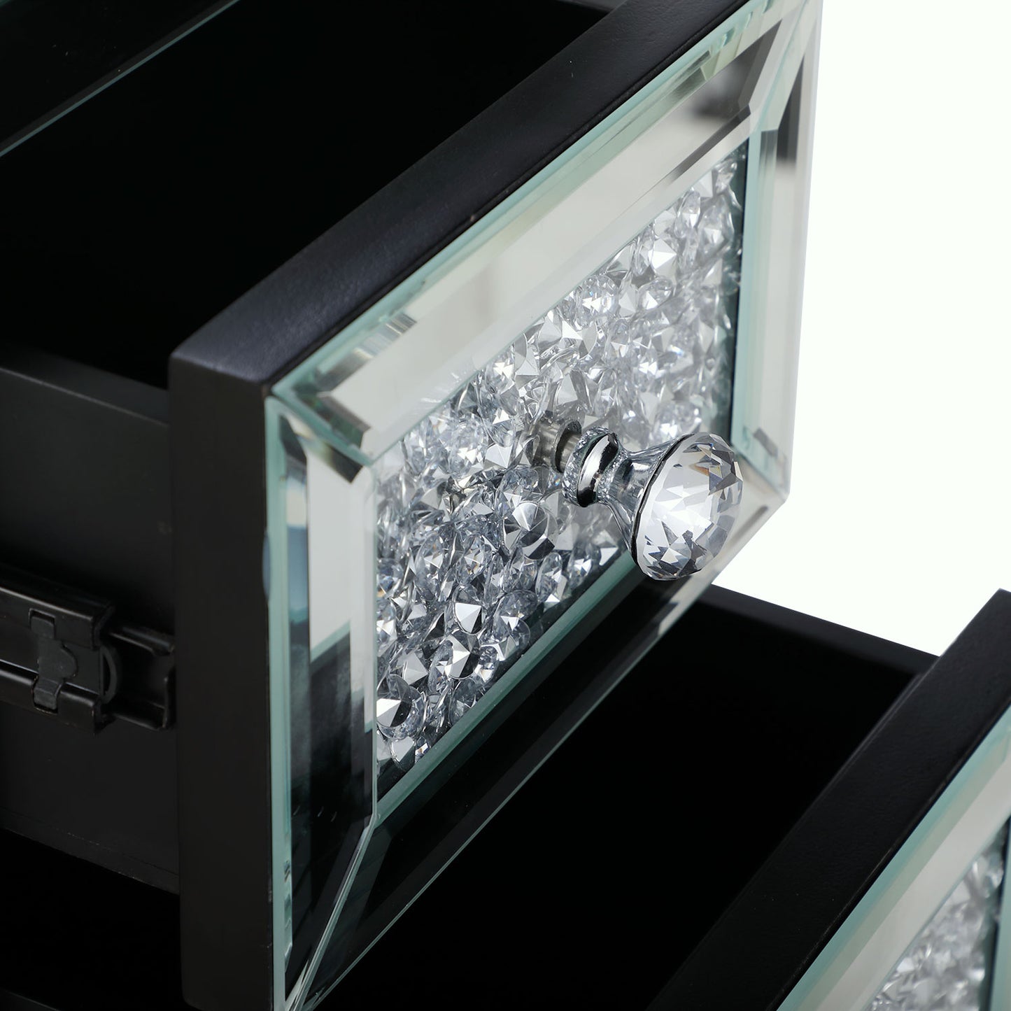 Modern Mirrored Nightstand with 3 Crystal Diamond Drawers