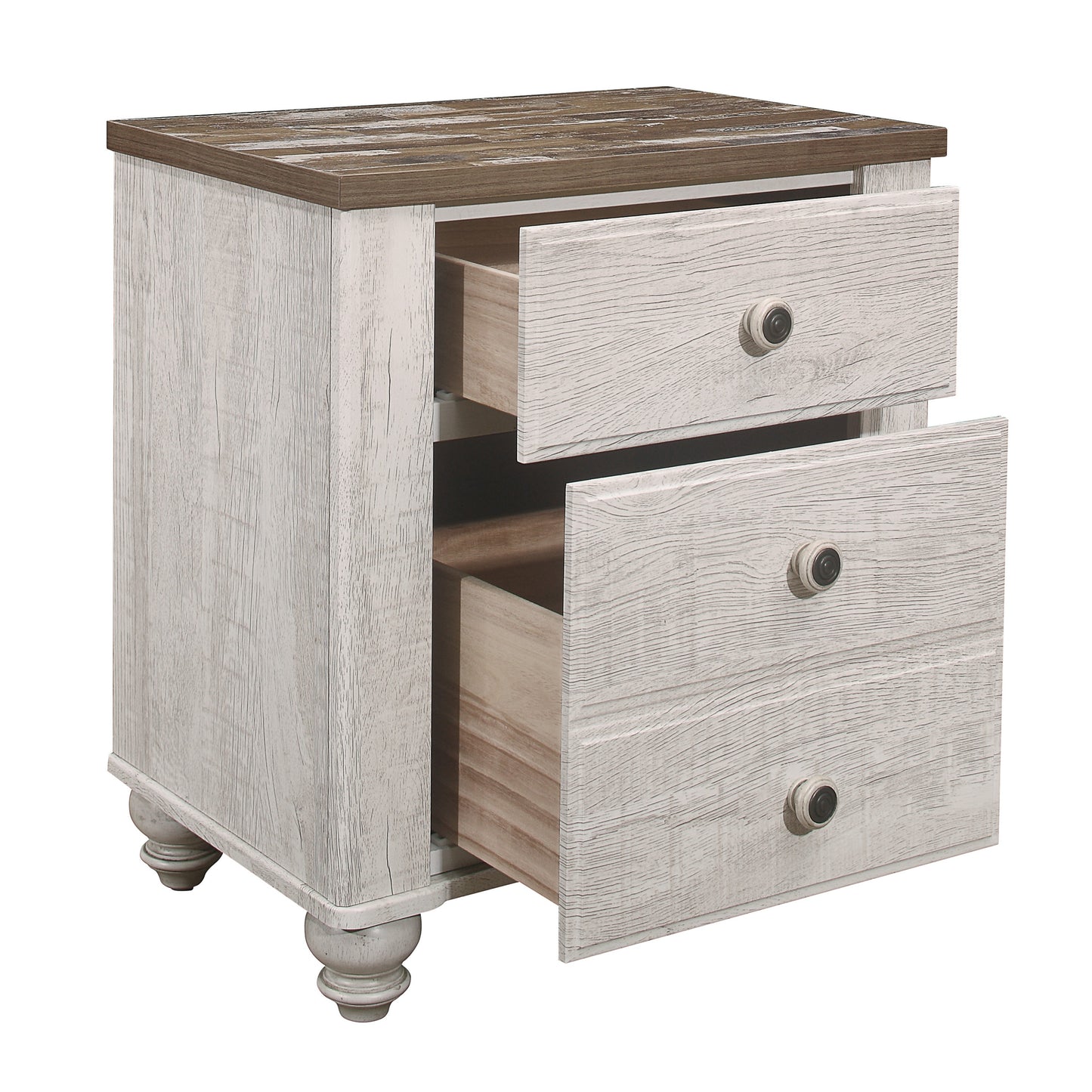 Transitional-Rustic Style Nightstand with Two Drawers
