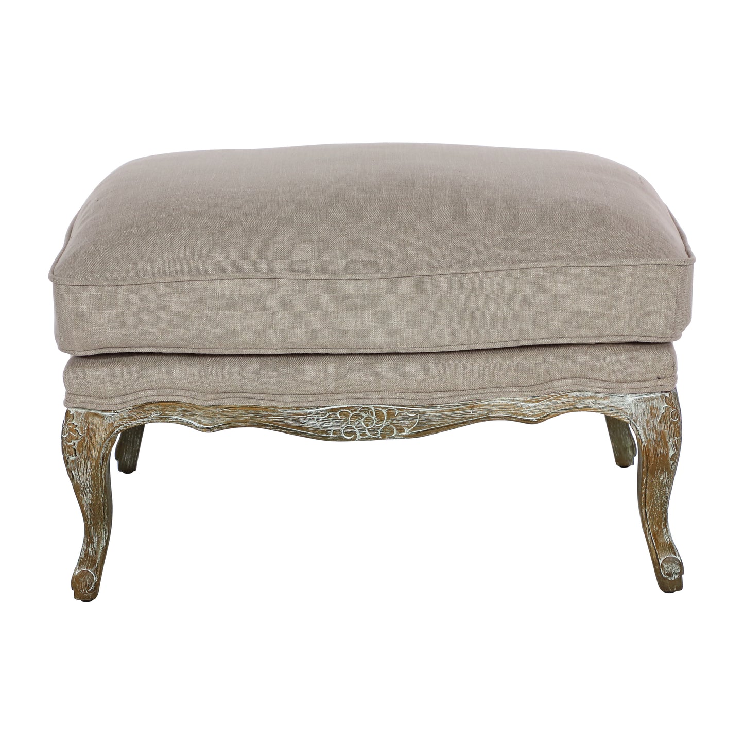 Living Room Accent Ottoman Wood Frame Gray Weathered Finish Textured Fabric Upholstery Foam Seat Cushion