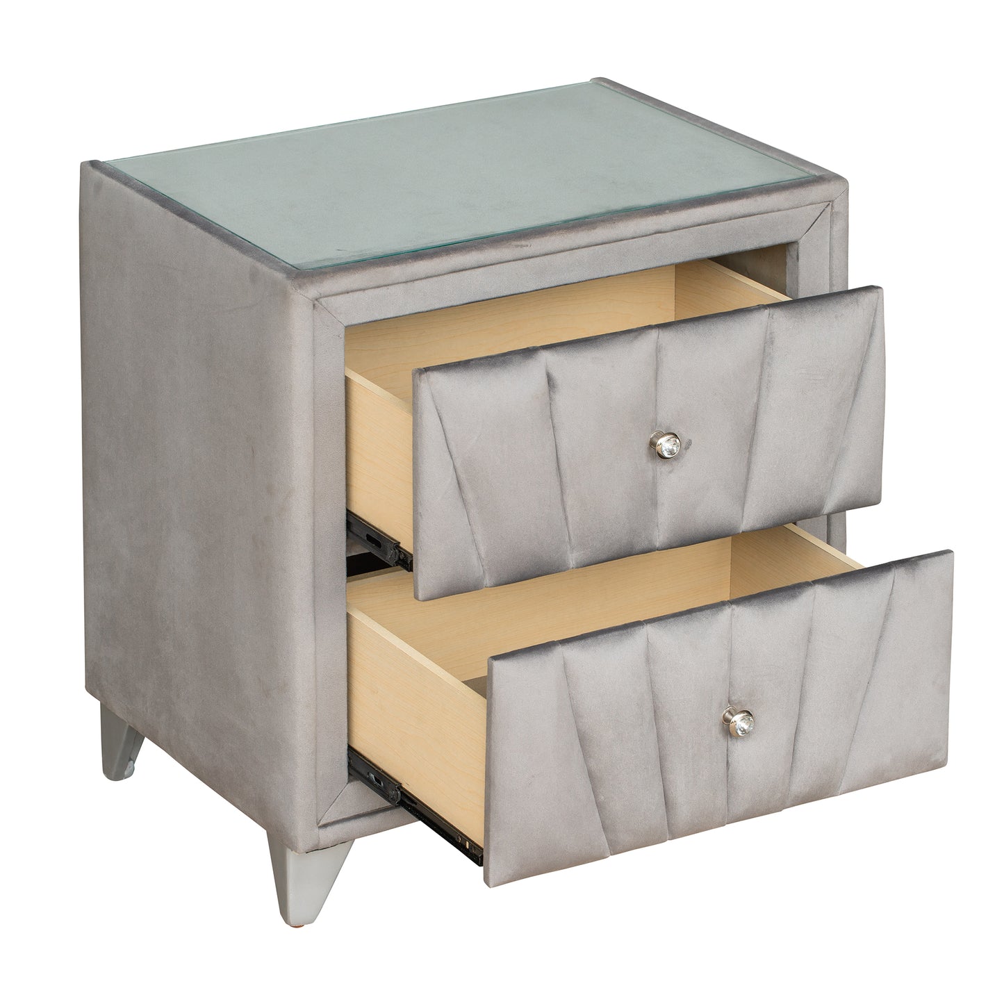 Upholstered Wooden Nightstand with Two Drawers