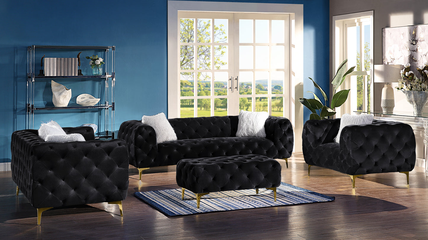 Black Elegant Velvet Living Room Ottoman