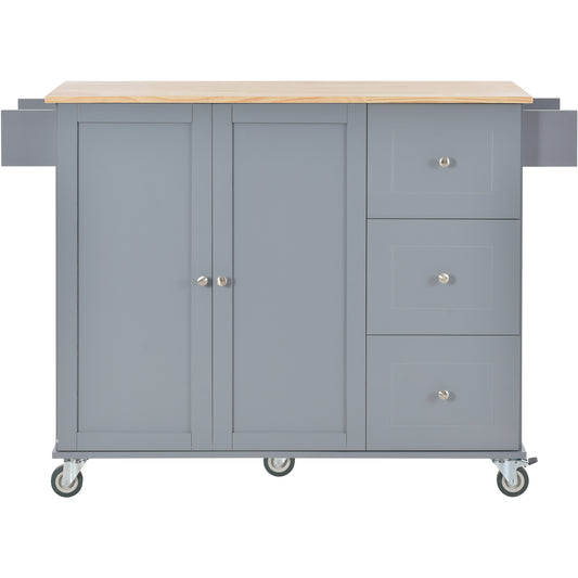 Rolling Mobile Kitchen Island（Grey Blue）