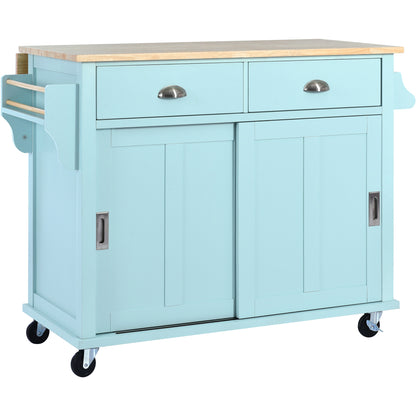Mint Green Kitchen Cart, Concealed sliding barn door adjustable height