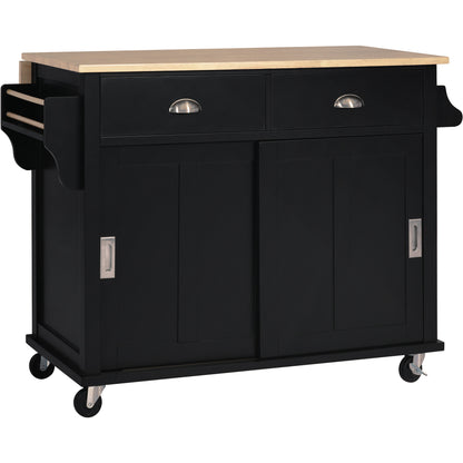 Black Kitchen Cart, Concealed sliding barn door adjustable height