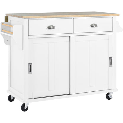White Kitchen Cart, Concealed sliding barn door adjustable height