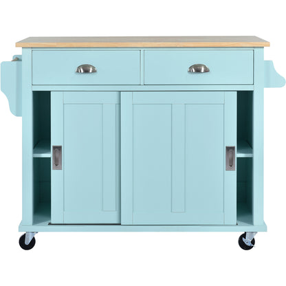 Mint Green Kitchen Cart, Concealed sliding barn door adjustable height