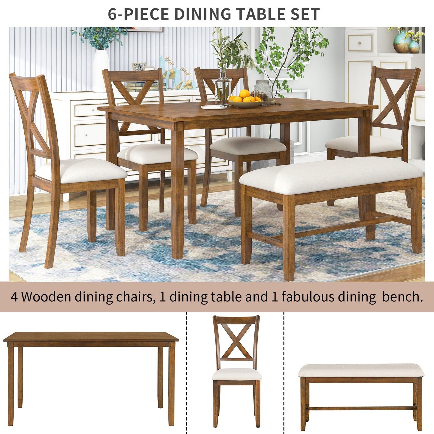 6-Piece Kitchen Dining Table Set