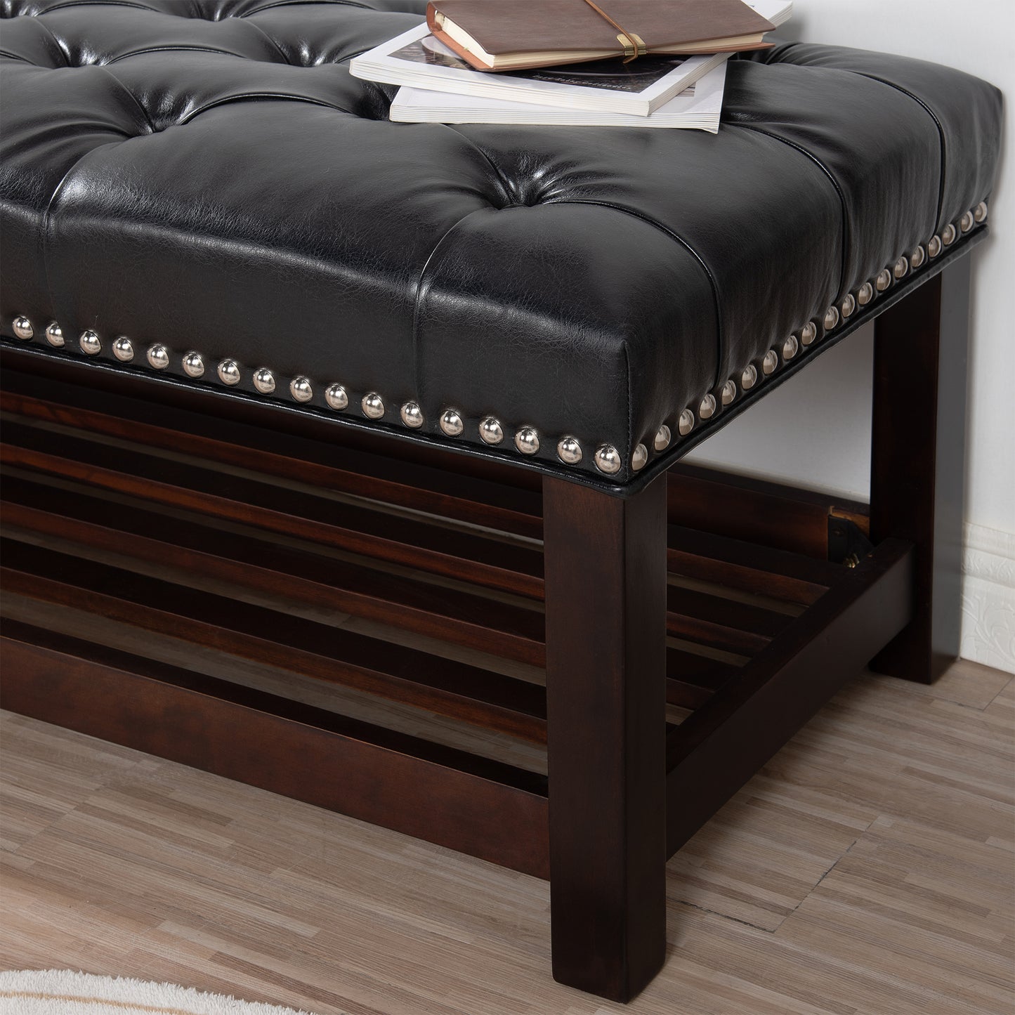 Wooden Base Upholstered Bench for Bedroom for Entryway