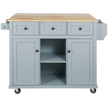 Grey Blue Store Kitchen Cart with Storage Cabinet and 3 Drawers