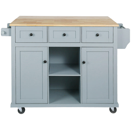 Grey Blue Store Kitchen Cart with Storage Cabinet and 3 Drawers