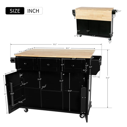 Black Store Kitchen Cart with Storage Cabinet and 3 Drawers