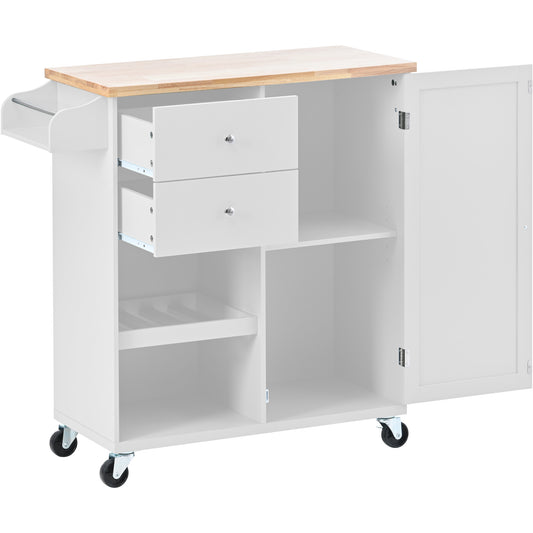 Store Kitchen Cart with Spice Rack ,Towel Rack & Two Drawers,white