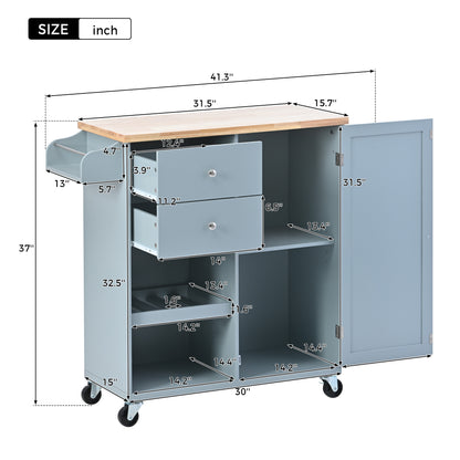 Store Kitchen Cart with Spice Rack ,Towel Rack & Two Drawers, Grey Blue
