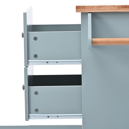Store Kitchen Cart on 4 Wheels with 2 Drawers and 3 Open Shelves,Grey Blue