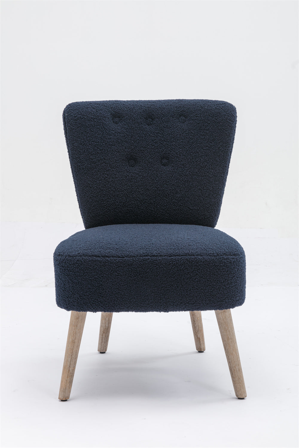 Teddy Fabric Button Accent Slipper Chair With Wooden Legs