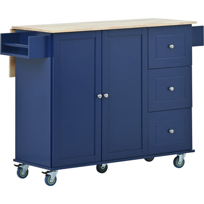 Rolling Mobile Kitchen Island （Dark blue）