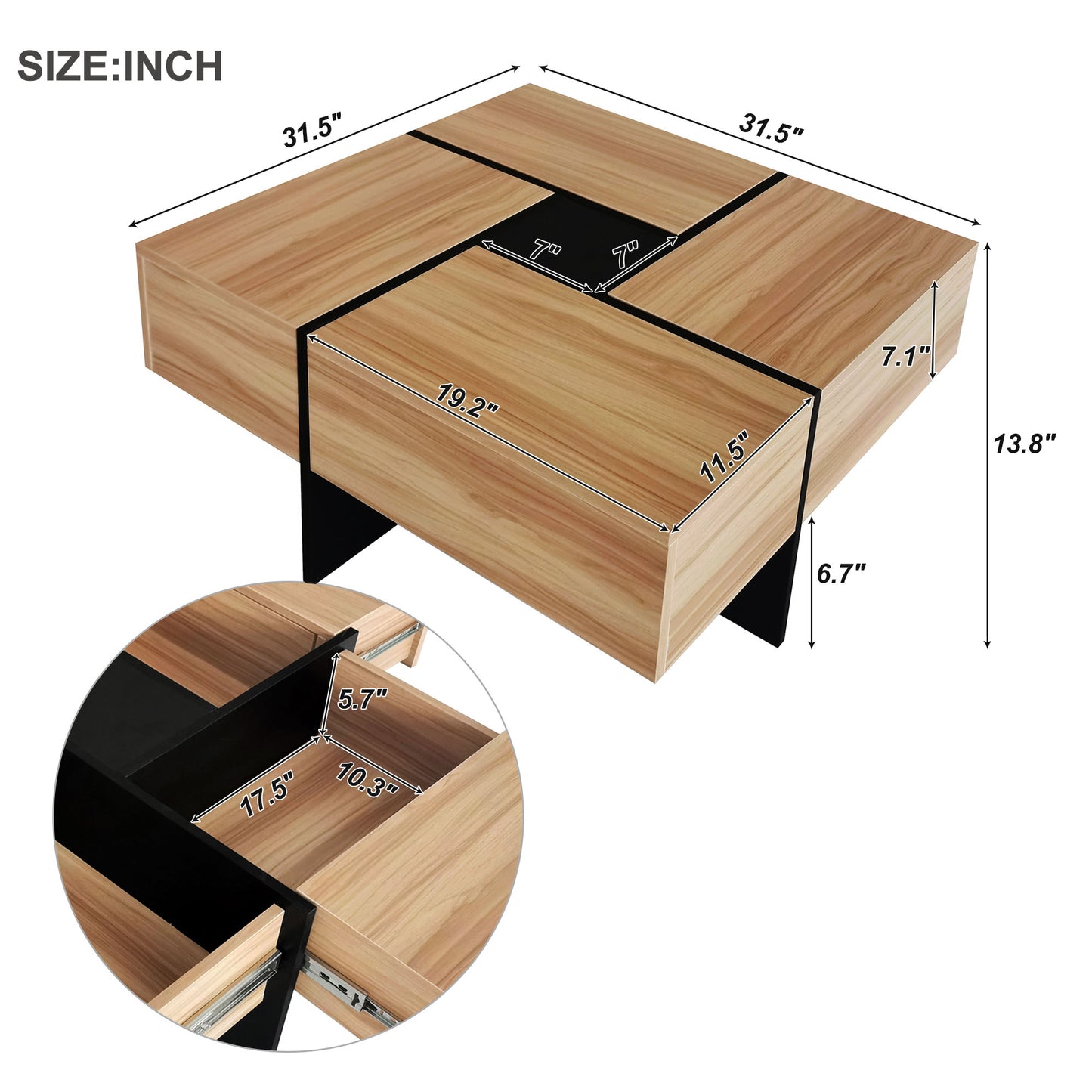 Unique Design Coffee Table with 4 Hidden Storage Compartments
