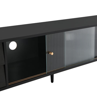 Contemporary TV Stand with Sliding Fluted Glass Doors