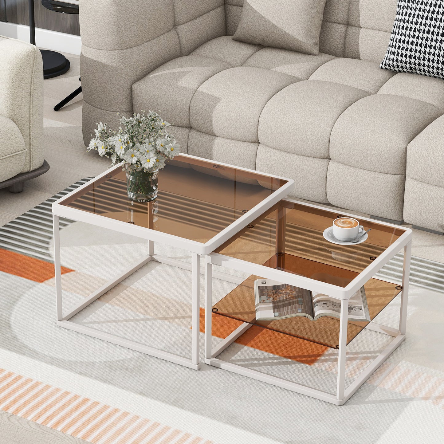 Modern Nested Coffee Table Set with High-low Combination Design