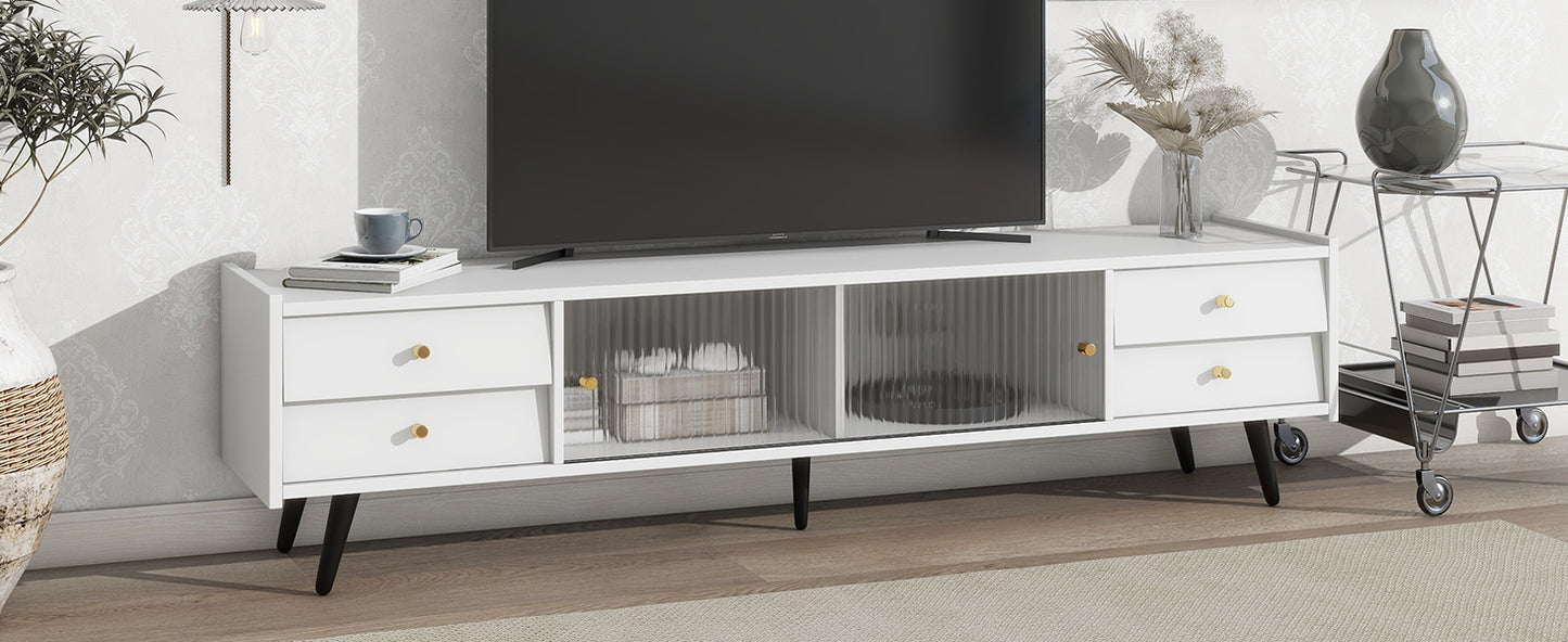 Contemporary TV Stand with Sliding Fluted Glass Doors