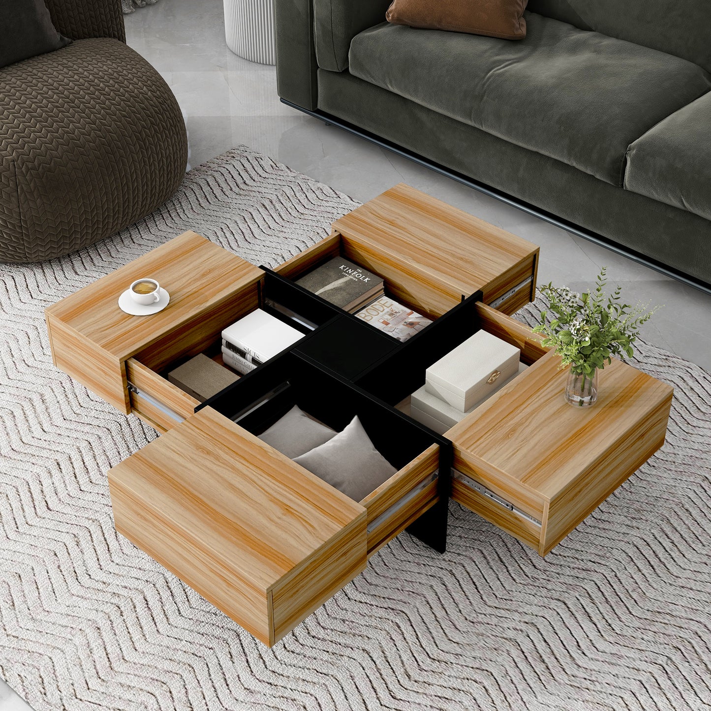 Unique Design Coffee Table with 4 Hidden Storage Compartments