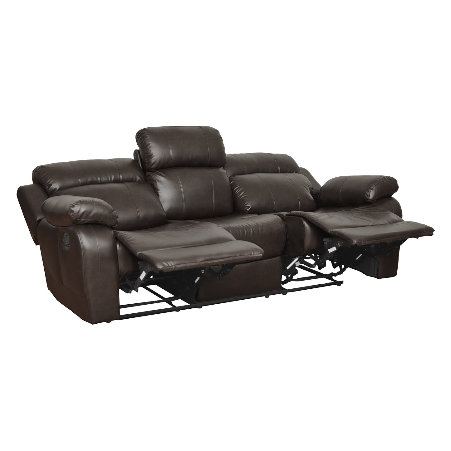Contemporary Brown Faux Leather Upholstered 1pc Double Reclining Sofa w/ Center Drop-Down Cup Holder Living Room Furniture