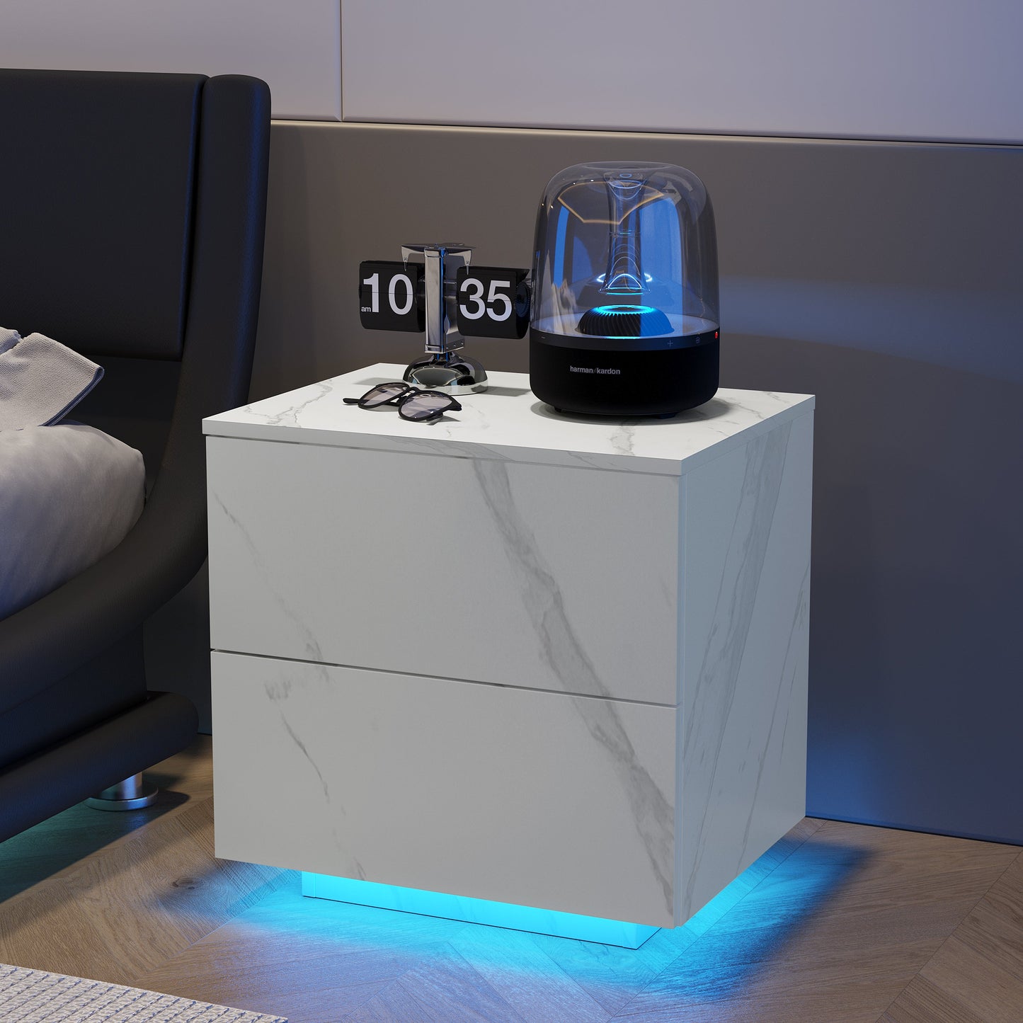 Nightstand with LED Strip Lights with 2 Drawers