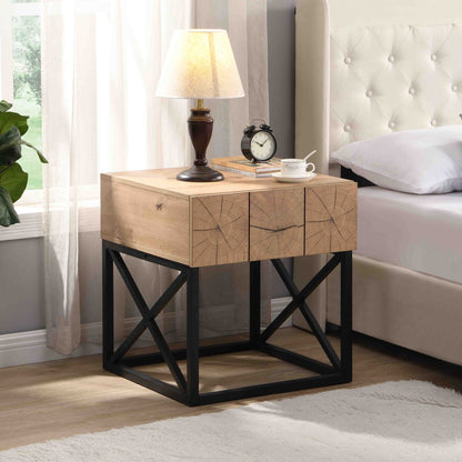 21.65'' Luxury Night Stand with Drawer, Metal and Wood End Table,Industrial Bedside Table for Living Room, Bedroom&Office