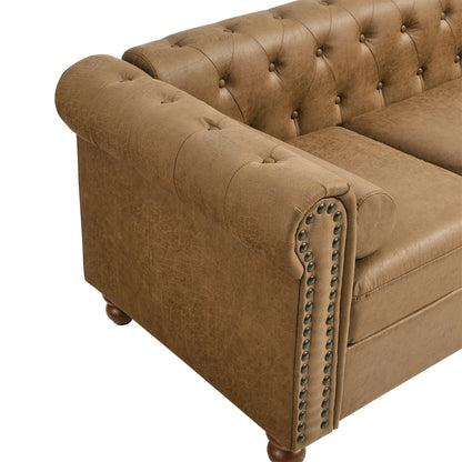 Classic Traditional Living Room Upholstered Sofa with high-tech Fabric Surface/ Chesterfield Tufted Fabric Sofa Couch, Large-Brown