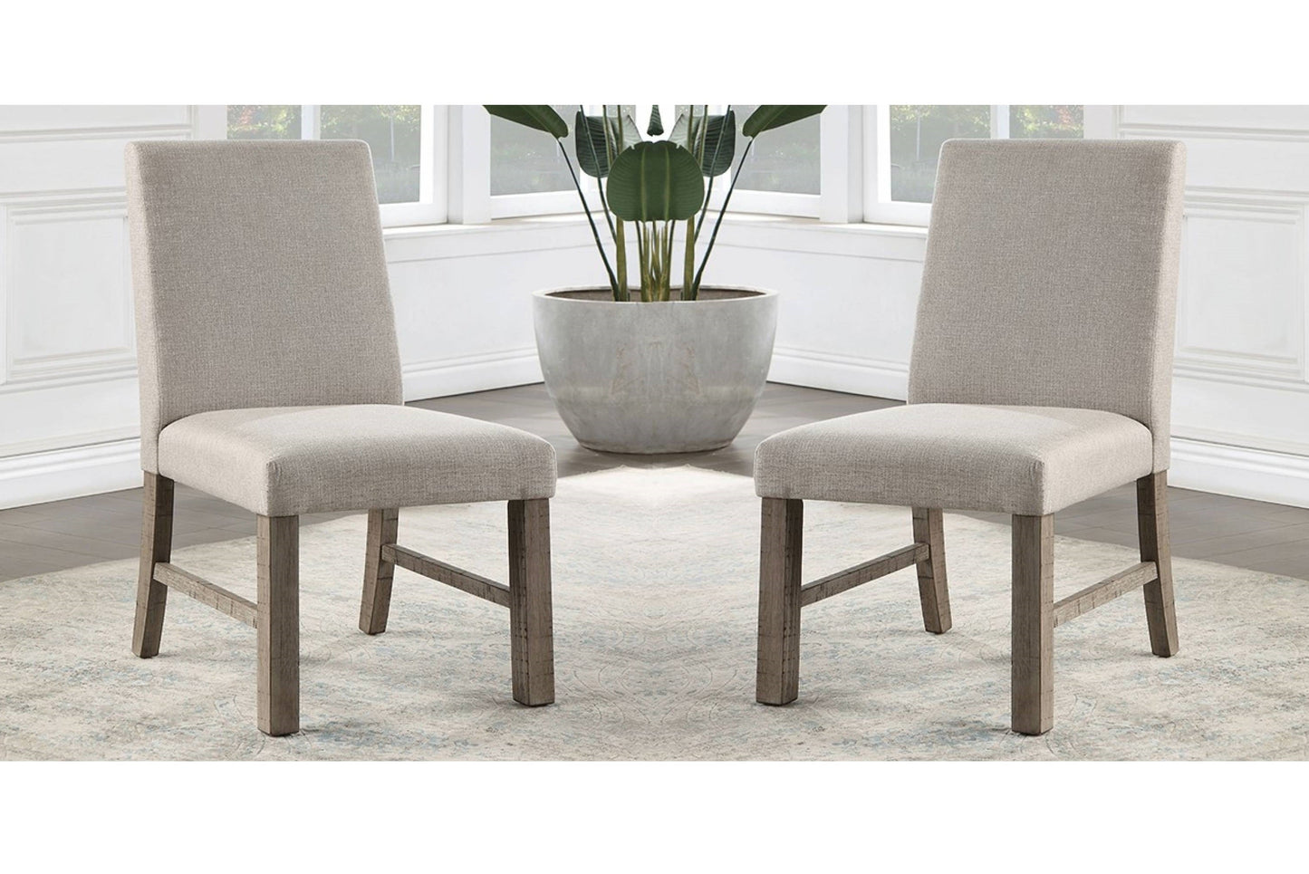 Elegant Rustic Gray Finish Solid wood Kitchen Set of 2pcs Dining Chairs Upholstered Seats Chairs w/ Stretchers Dining Room Furniture