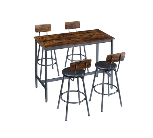 Pub High Dining Table 5 Piece Set, Industrial Style Pub Table, 4 PU Leather Bar Chairs for Kitchen Breakfast Table